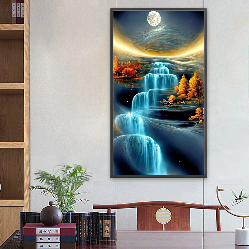 Blue Waterfall - Full Round Drill Diamond Painting 40*70CM