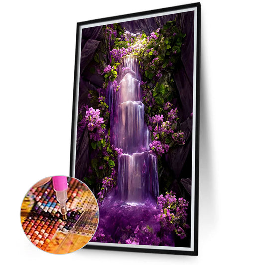 Purple Mountain Waterfall - Full Square Drill Diamond Painting 40*70CM