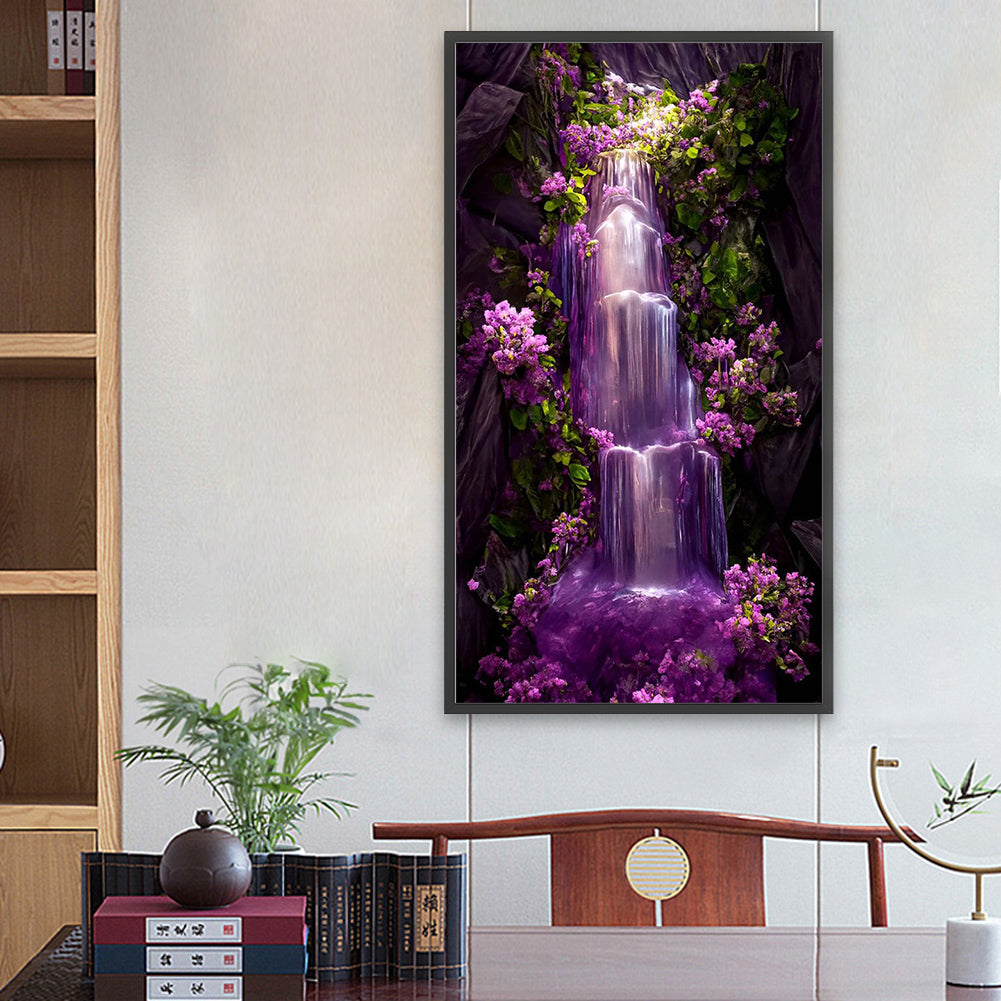 Purple Mountain Waterfall - Full Square Drill Diamond Painting 40*70CM