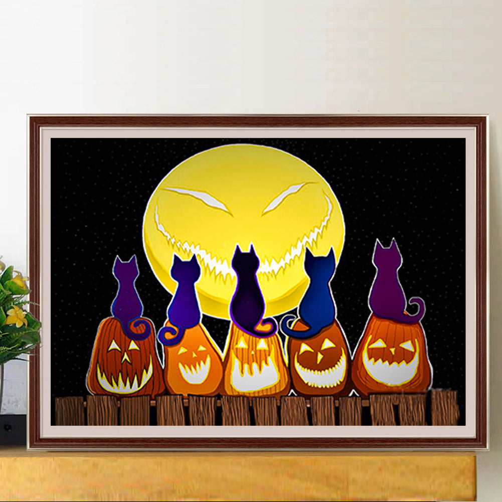 Moon Night Cat - Full Round Drill Diamond Painting 40*30CM