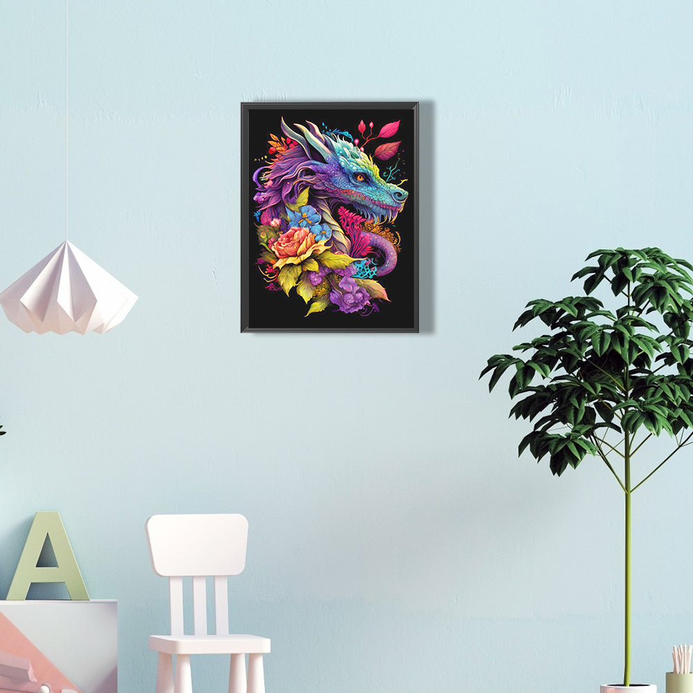 Dragon Surrounded By Flowers - Full Round Drill Diamond Painting 30*40CM