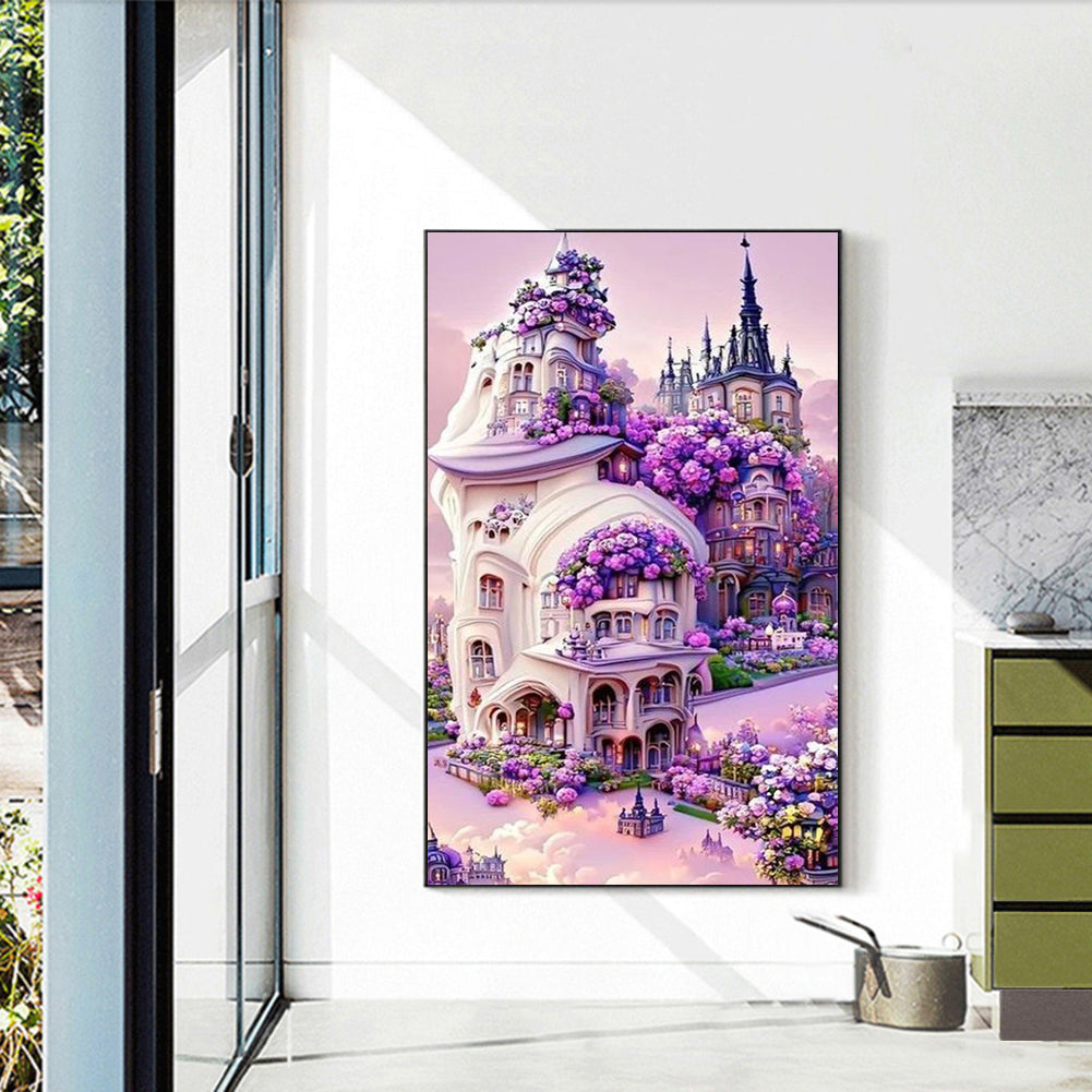 Fantasy Purple Flower Castle - Full Round Drill Diamond Painting 40*60CM