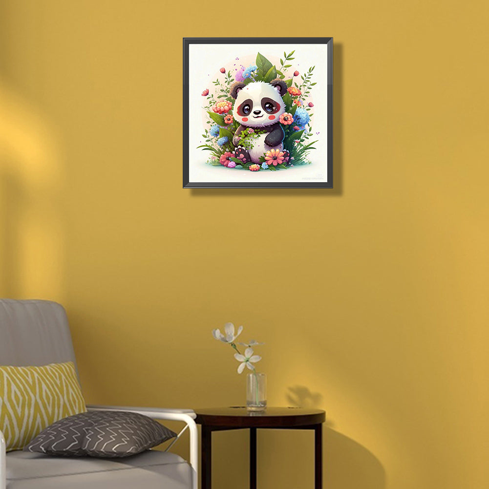 Panda In The Flowers - Full Round Drill Diamond Painting 30*30CM