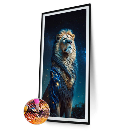 Lion Under The Starry Night - Full Round Drill Diamond Painting 40*80CM