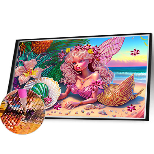 Beach Mermaid - Special Shaped Drill Diamond Painting 40*30CM