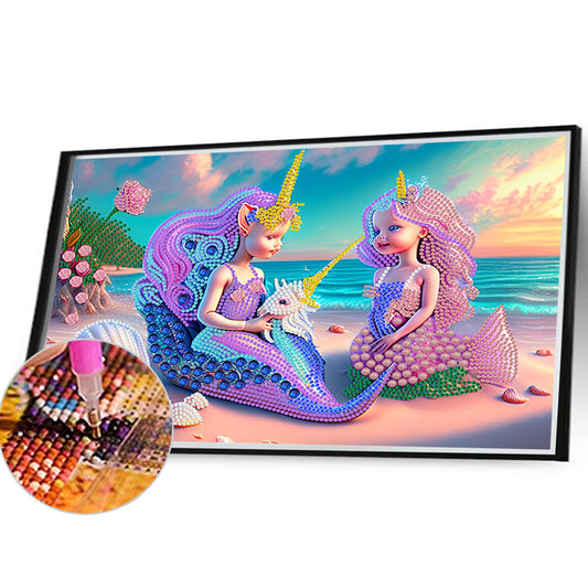 Beach Mermaid - Special Shaped Drill Diamond Painting 40*30CM