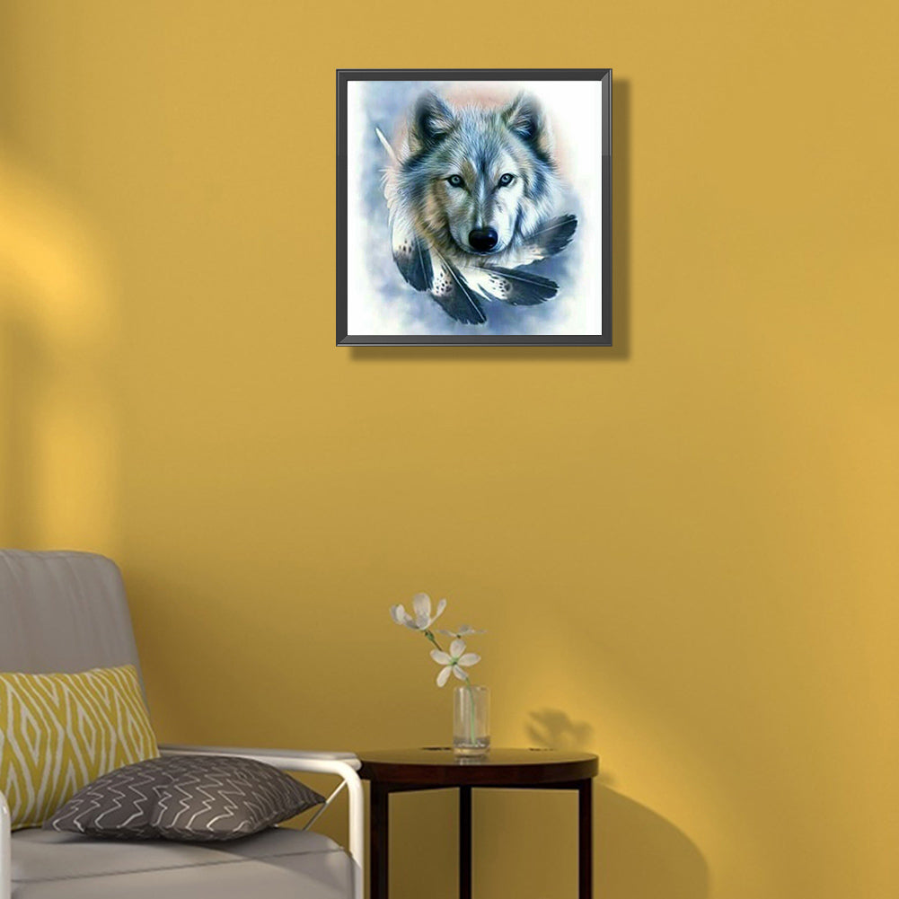 Wolf With Feathers - Full Round Drill Diamond Painting 30*30CM