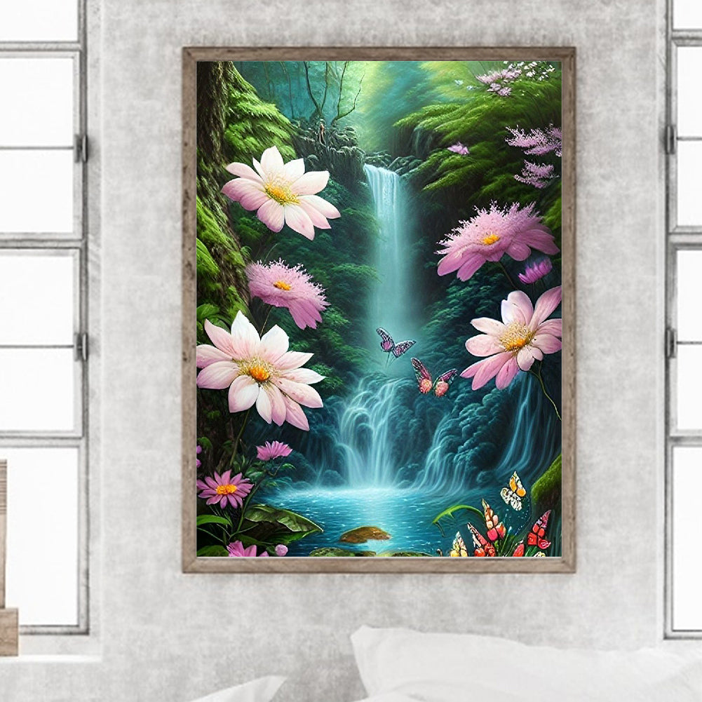 Butterfly Waterfall - Full Round Drill Diamond Painting 30*40CM