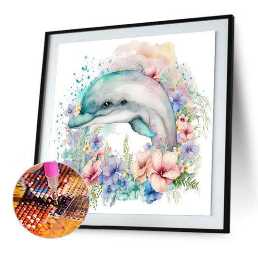 The Cold Dolphin Under The Sea Of Flowers - Full Round Drill Diamond Painting 30*30CM