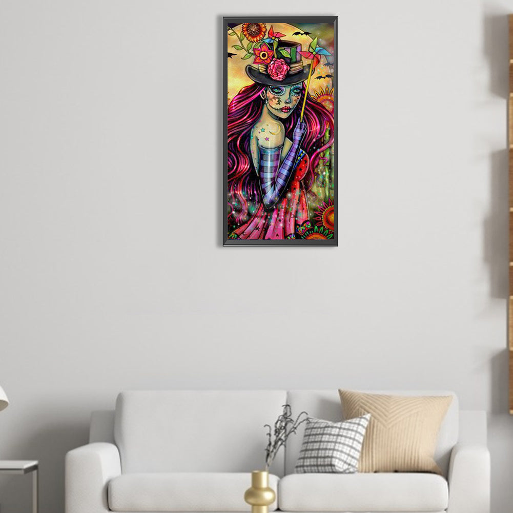 Girl Holding A Windmill - Full Round Drill Diamond Painting 30*70CM