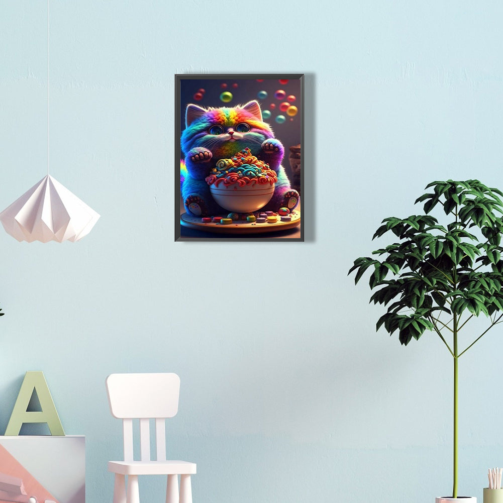 Colorful Fat Cat - Full Round Drill Diamond Painting 30*40CM
