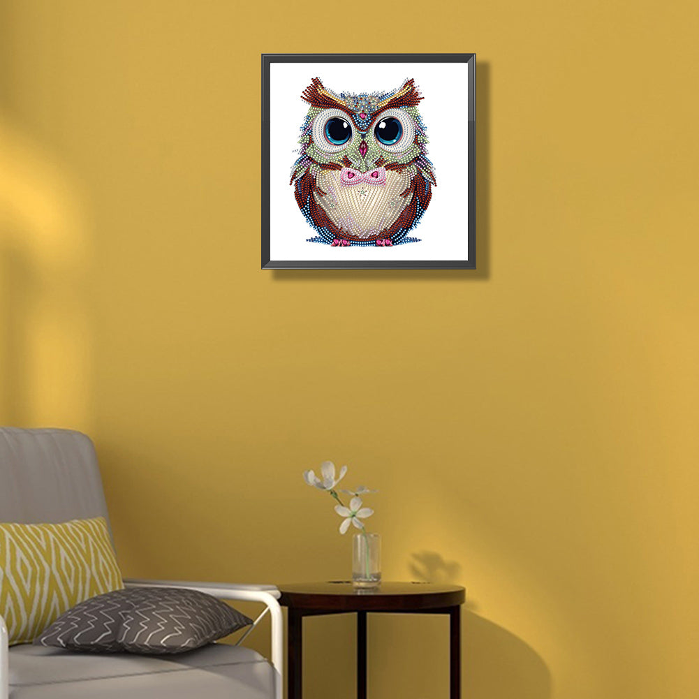 Owl With Flowers - Special Shaped Drill Diamond Painting 30*30CM