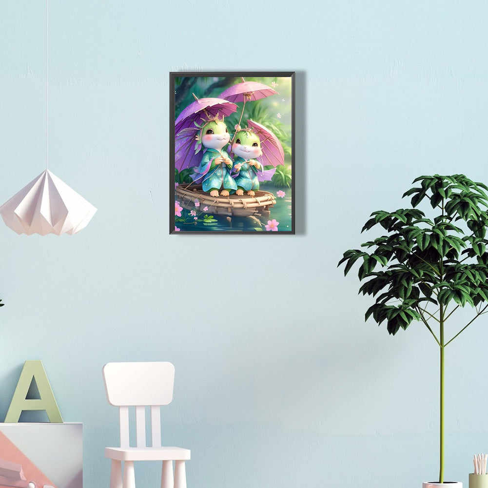 Little Snake Holding An Umbrella - Full Round Drill Diamond Painting 30*40CM