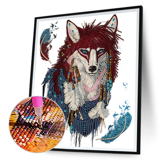 Feather And Wolf - Special Shaped Drill Diamond Painting 30*40CM