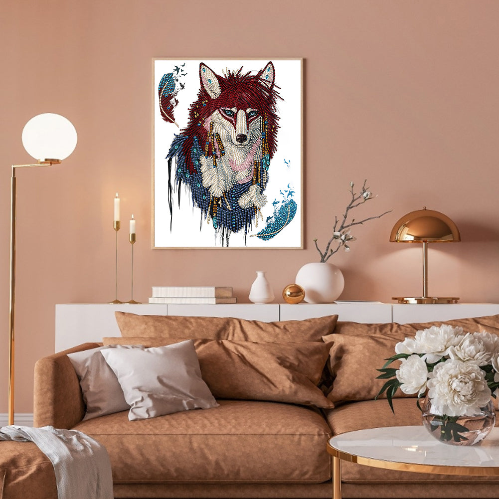 Feather And Wolf - Special Shaped Drill Diamond Painting 30*40CM
