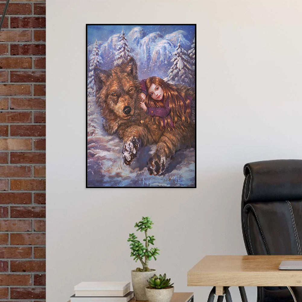 Girl And Wolf - Full Round Drill Diamond Painting 30*50CM