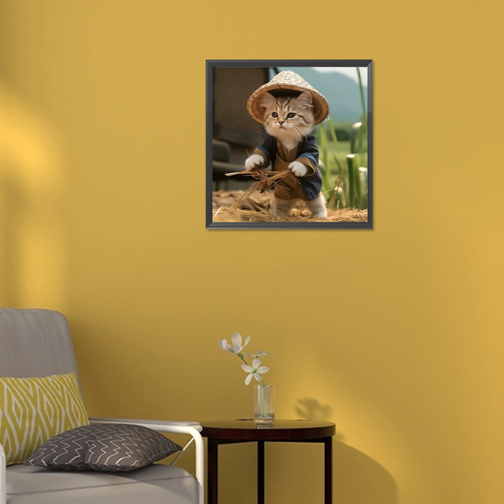 Working Cat - Full Round Drill Diamond Painting 30*30CM