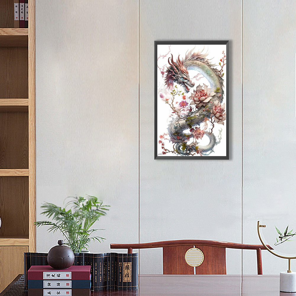 Dragon And Flower - Full Square Drill Diamond Painting 30*50CM