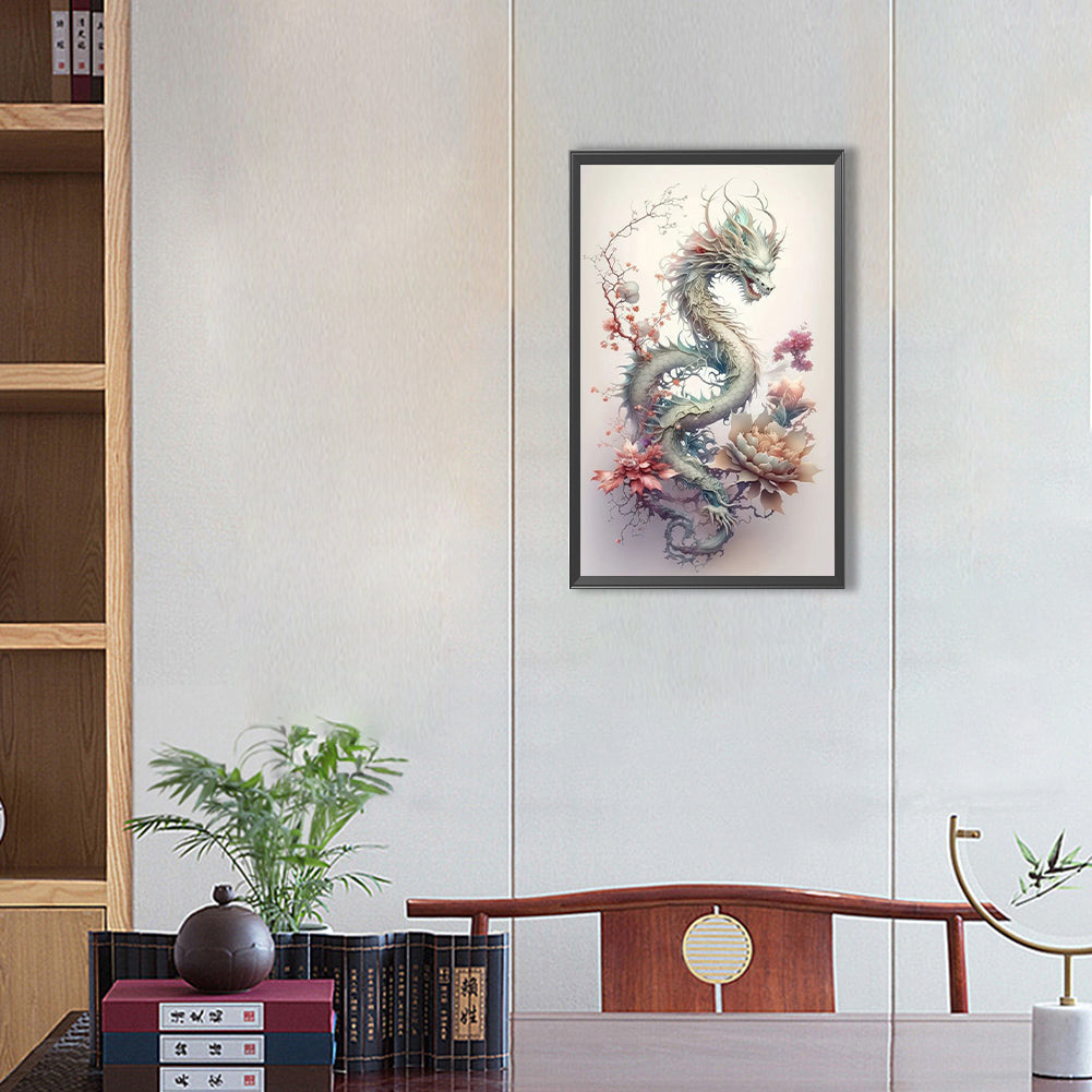 Dragon And Flower - Full Square Drill Diamond Painting 30*50CM