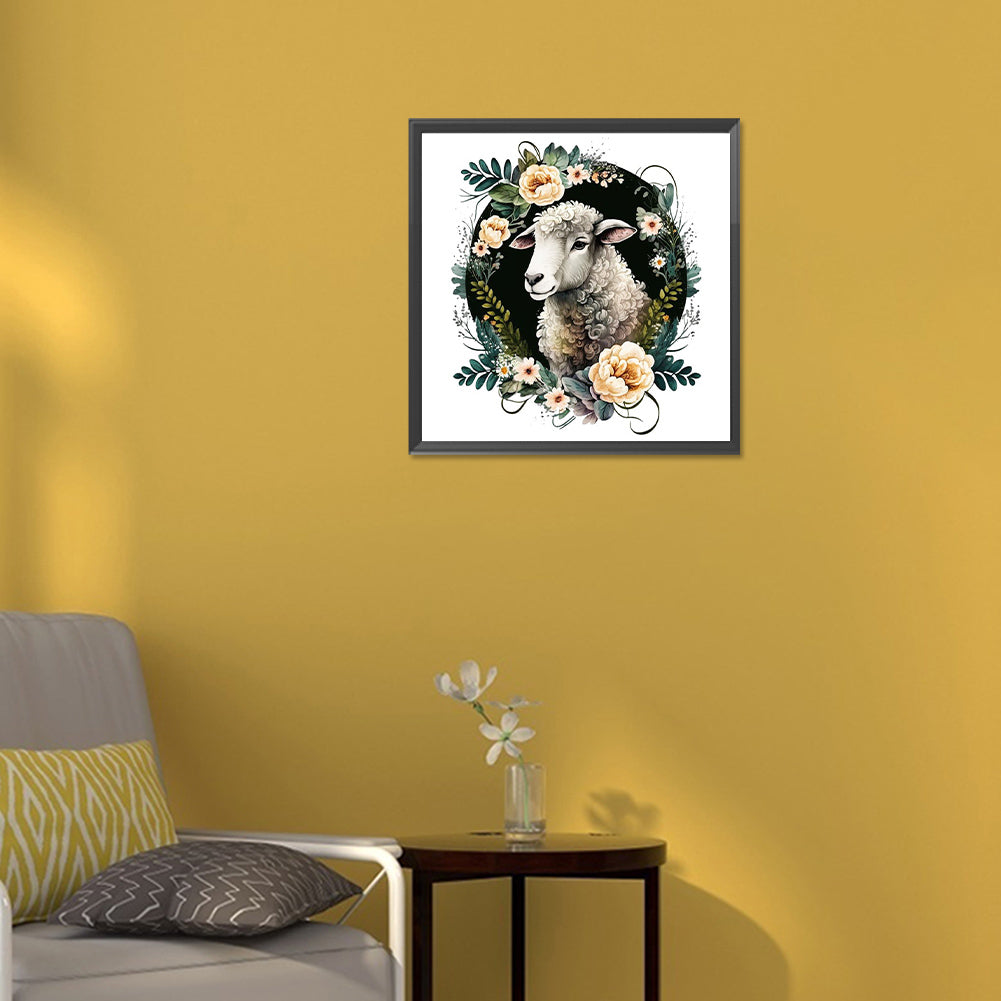 Flowers And White Sheep - Full Round Drill Diamond Painting 30*30CM