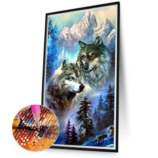 Snow Mountain Wolf - Full Round Drill Diamond Painting 40*70CM