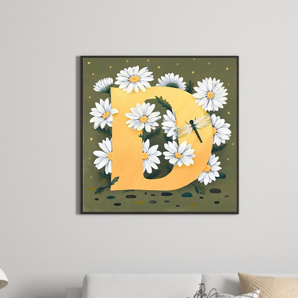 Flower Letter D - Full Square Drill Diamond Painting 40*40CM
