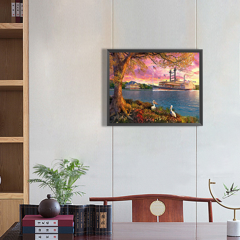 Docked Cruise Ship - Full Round Drill Diamond Painting 50*40CM