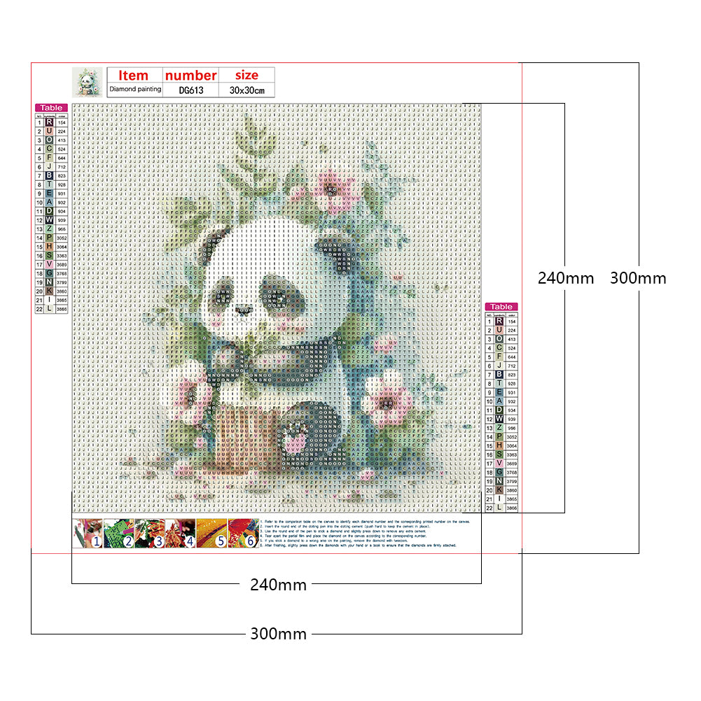 Green Background Panda - Full Round Drill Diamond Painting 30*30CM