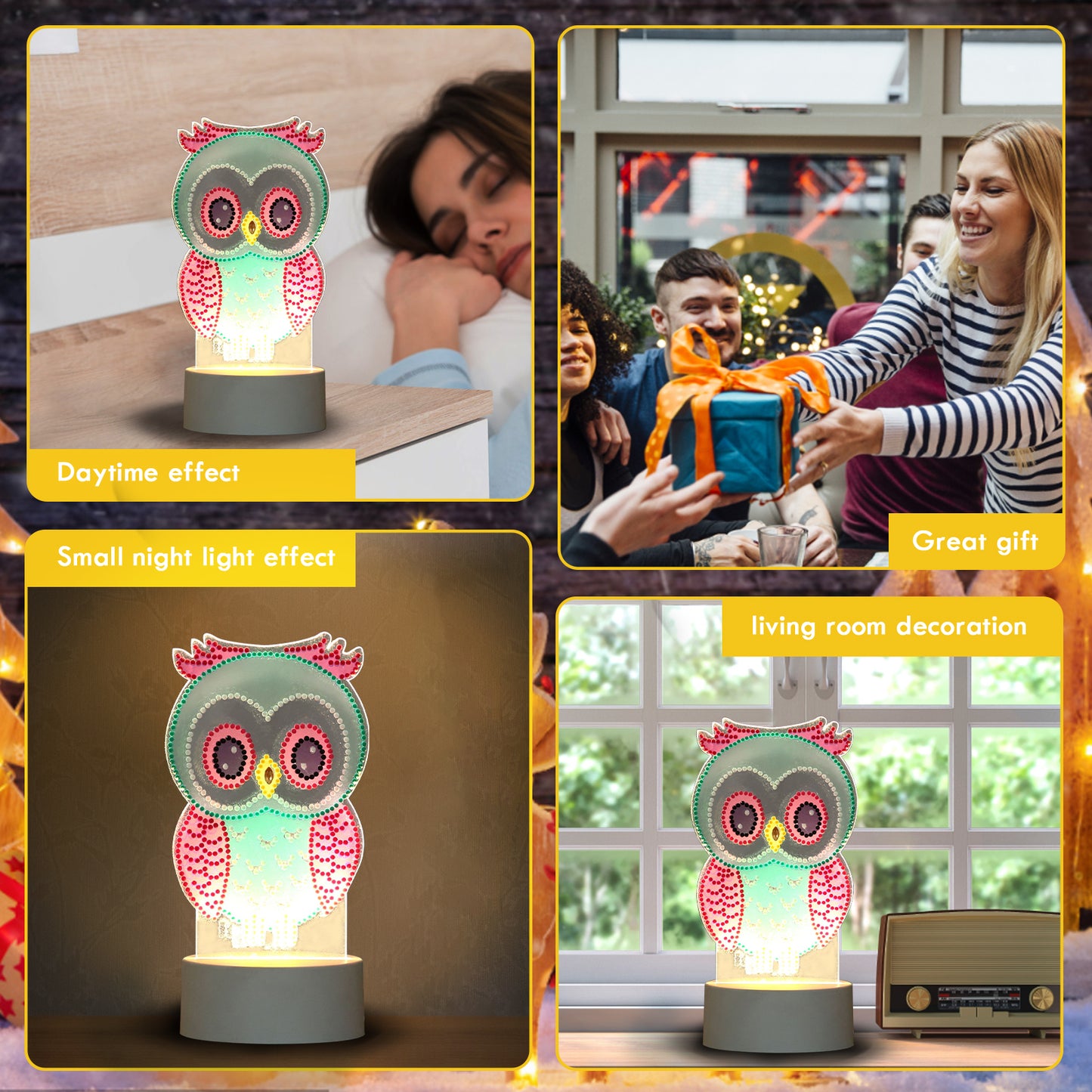 DIY Diamond Painting LED Night Light Cross Stitch Pink Christmas Gift Home Decor