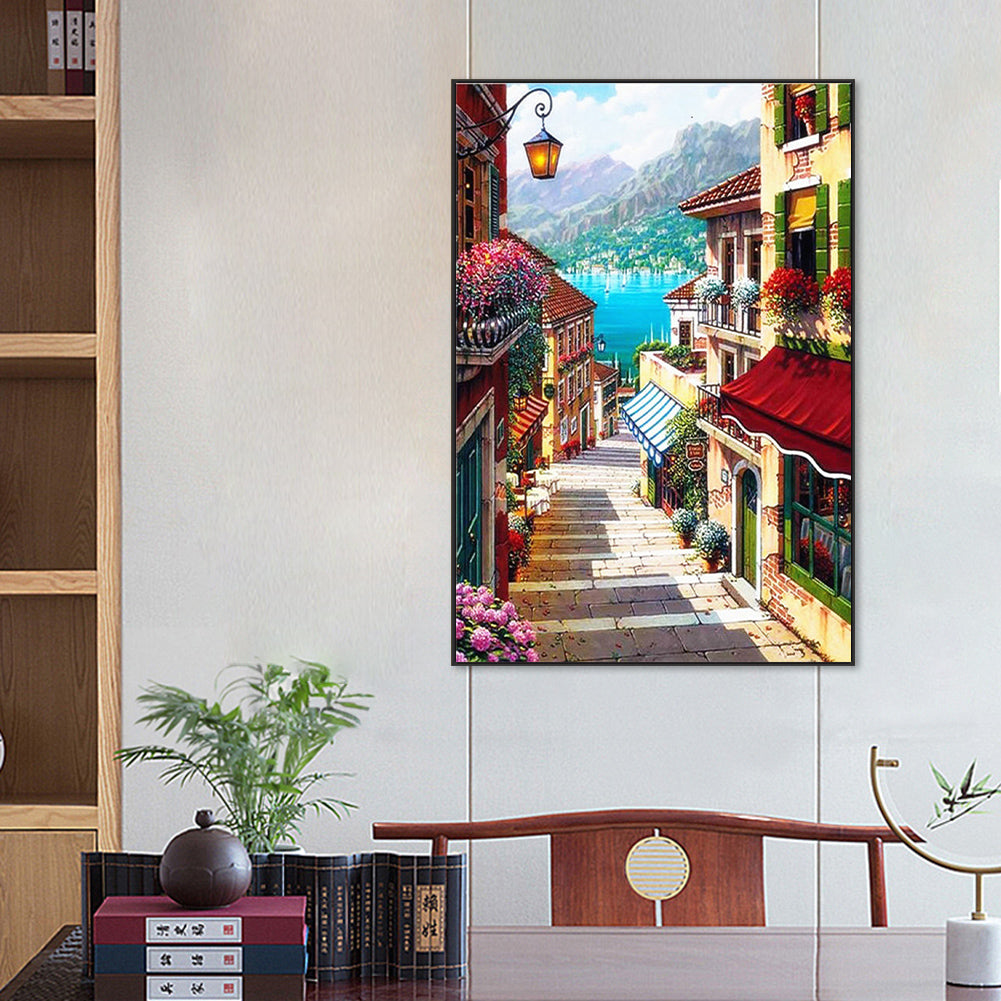 Scenic Cottage Street - Full Round Drill Diamond Painting 50*70CM