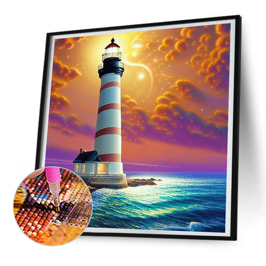 Cross Sea Lighthouse - Full Round Drill Diamond Painting 30*30CM