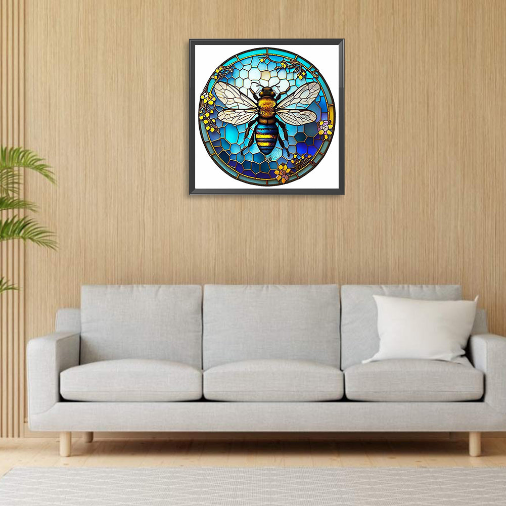 Round Plate Glass Bee - Full Round Drill Diamond Painting 30*30CM