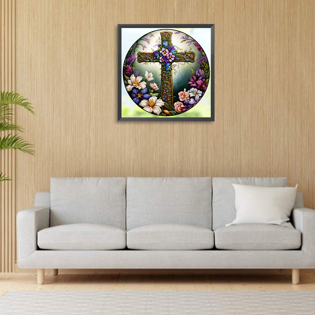 Round Plate Glass Cross - Full Round Drill Diamond Painting 30*30CM