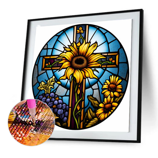 Round Plate Glass Cross - Full Round Drill Diamond Painting 30*30CM