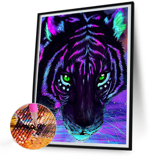 Dark Purple Tiger Head - Full Round Drill Diamond Painting 30*40CM