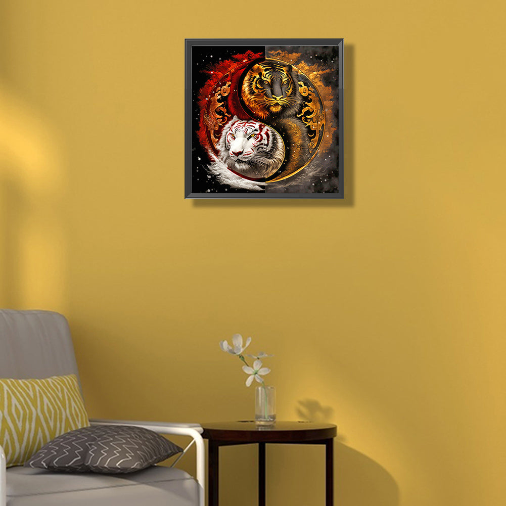 Yin Yang White Tiger And Black Tiger - Full Round Drill Diamond Painting 40*40CM