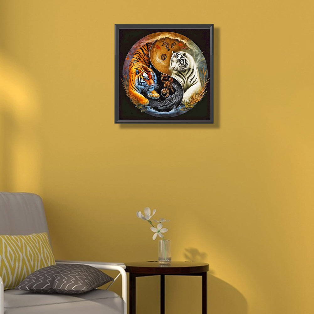 Yin And Yang Facing Each Other Tiger - Full Round Drill Diamond Painting 40*40CM