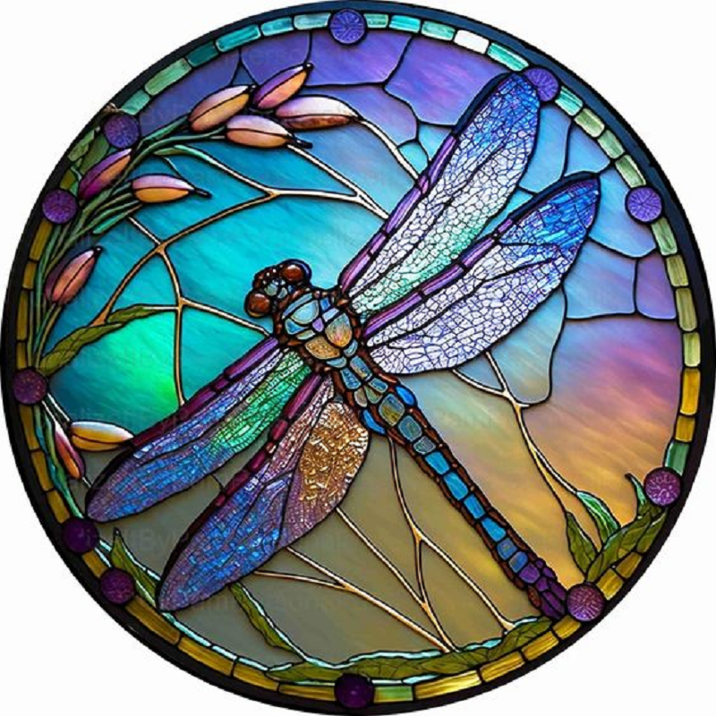 Round Plate Glass Dragonfly - Full Round Drill Diamond Painting 30*30CM
