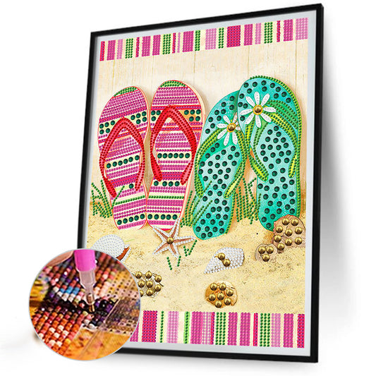 Summer Beach Slippers - Special Shaped Drill Diamond Painting 30*40CM