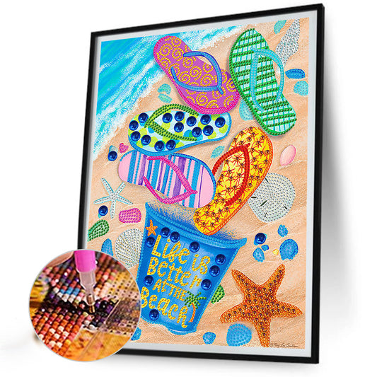 Summer Beach Slippers - Special Shaped Drill Diamond Painting 30*40CM