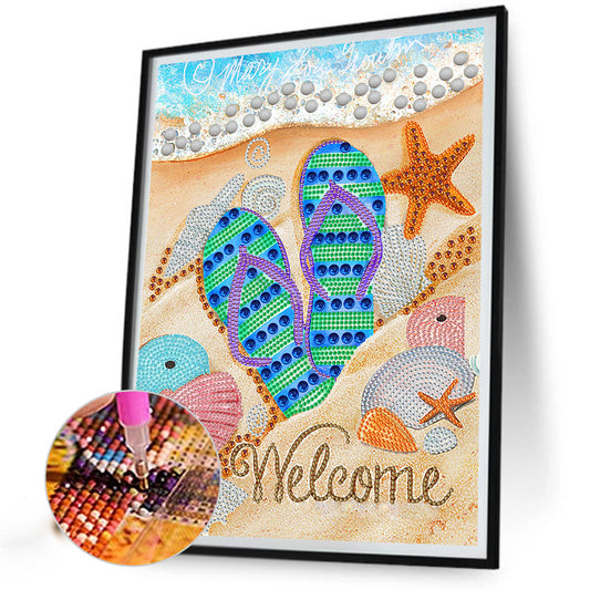 Summer Beach Slippers - Special Shaped Drill Diamond Painting 30*40CM