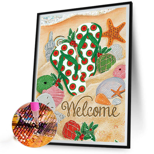 Summer Beach Slippers - Special Shaped Drill Diamond Painting 30*40CM