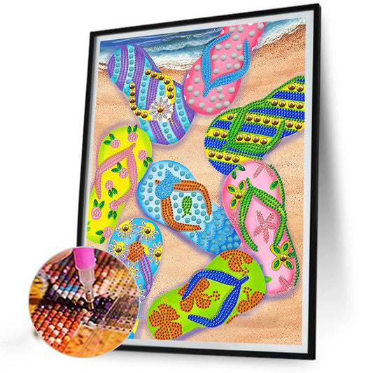 Summer Beach Slippers - Special Shaped Drill Diamond Painting 30*40CM