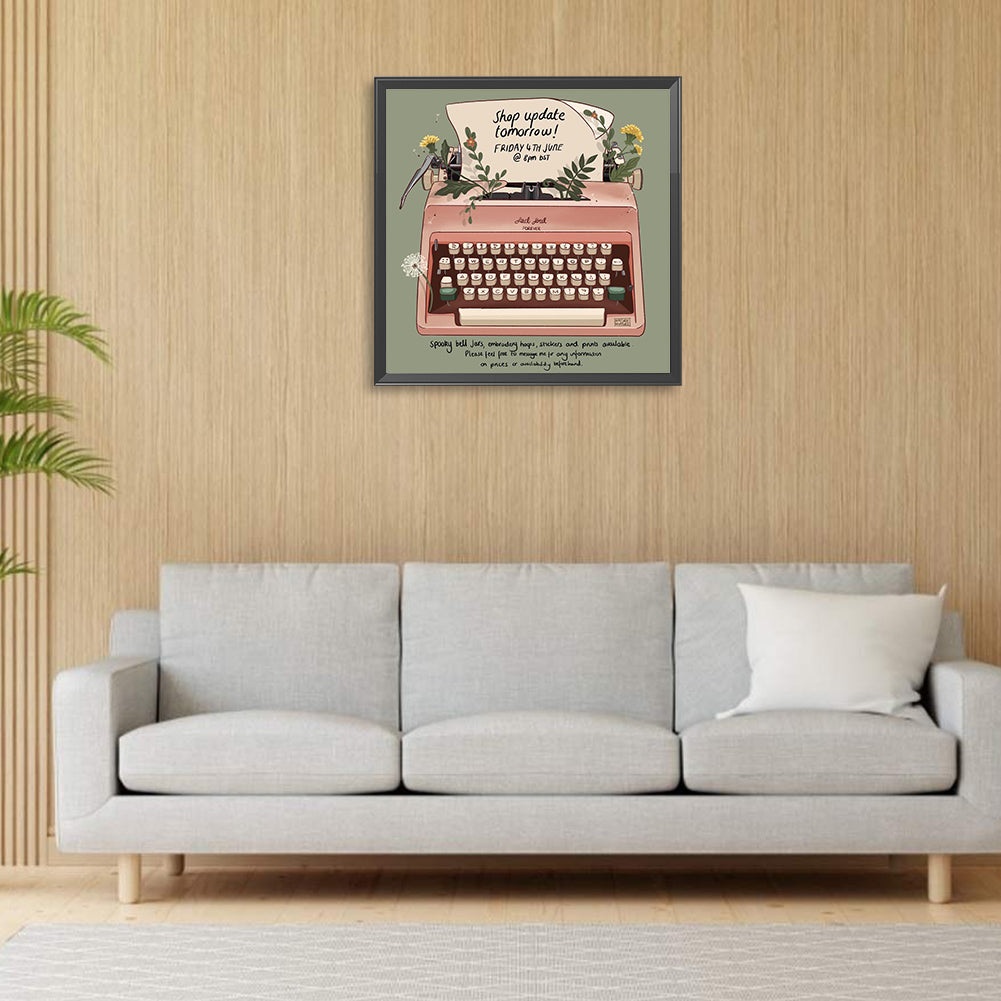 Pink Typewriter - Full Round Drill Diamond Painting 30*30CM