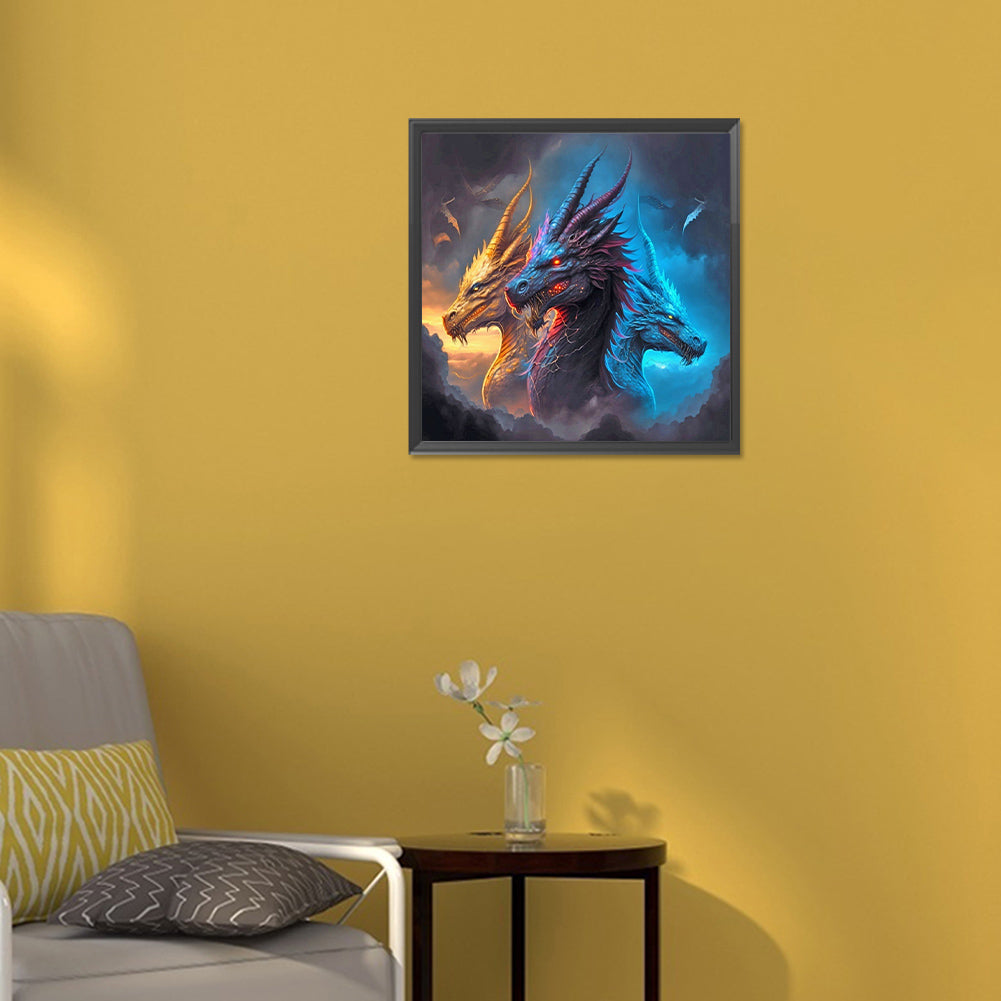 Three Headed Dragon - Full Round Drill Diamond Painting 30*30CM
