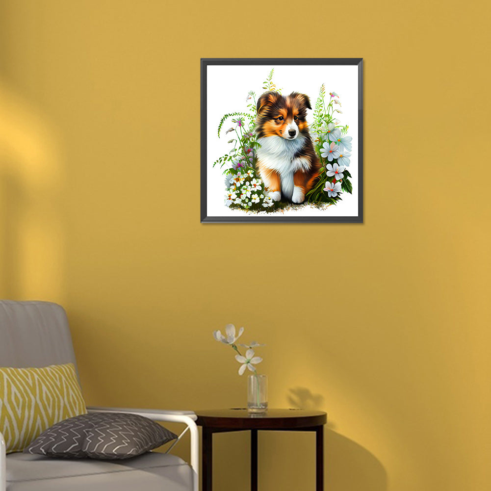 Dog In The Grass - Full Round Drill Diamond Painting 30*30CM