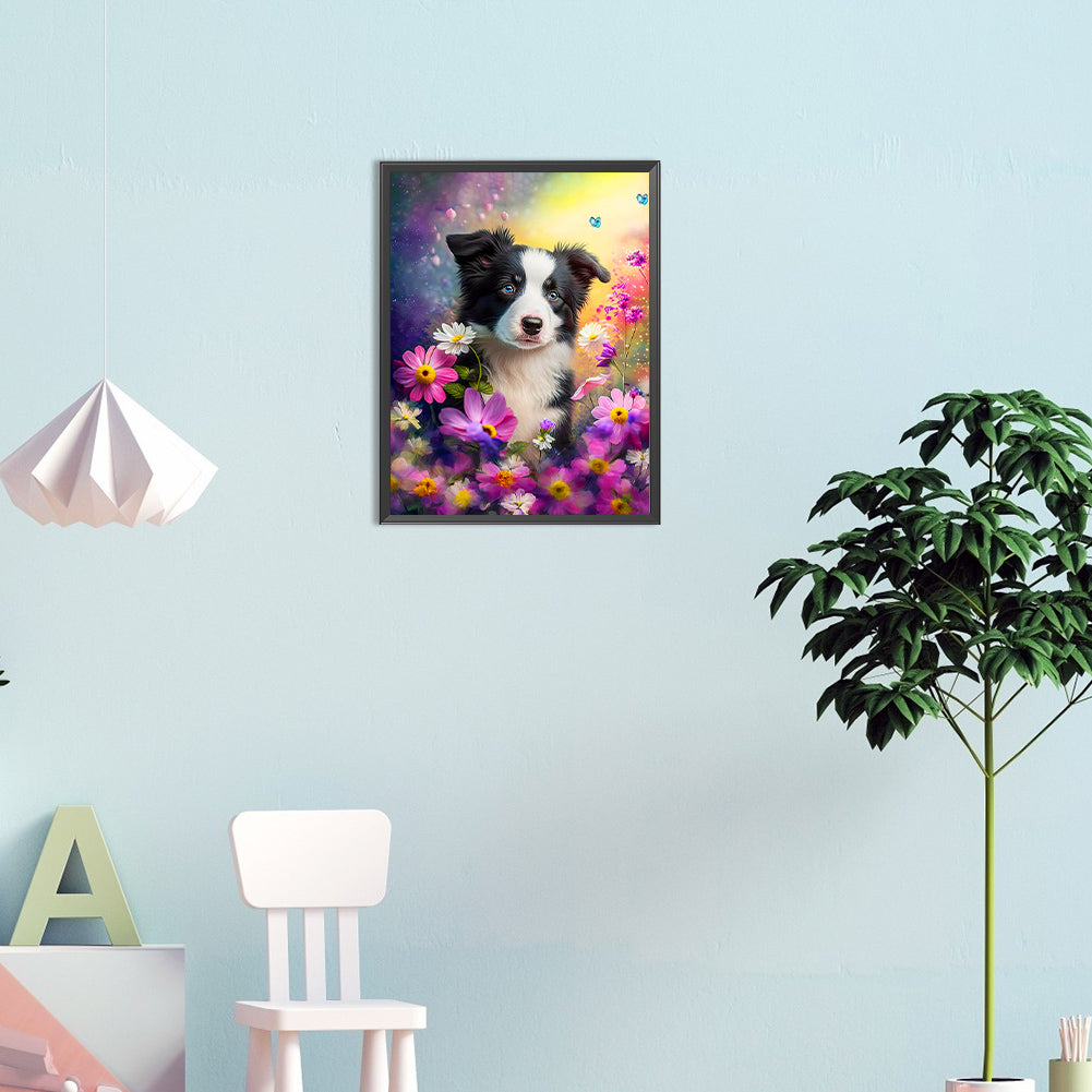 Dog In The Flowers - Full Round Drill Diamond Painting 30*40CM