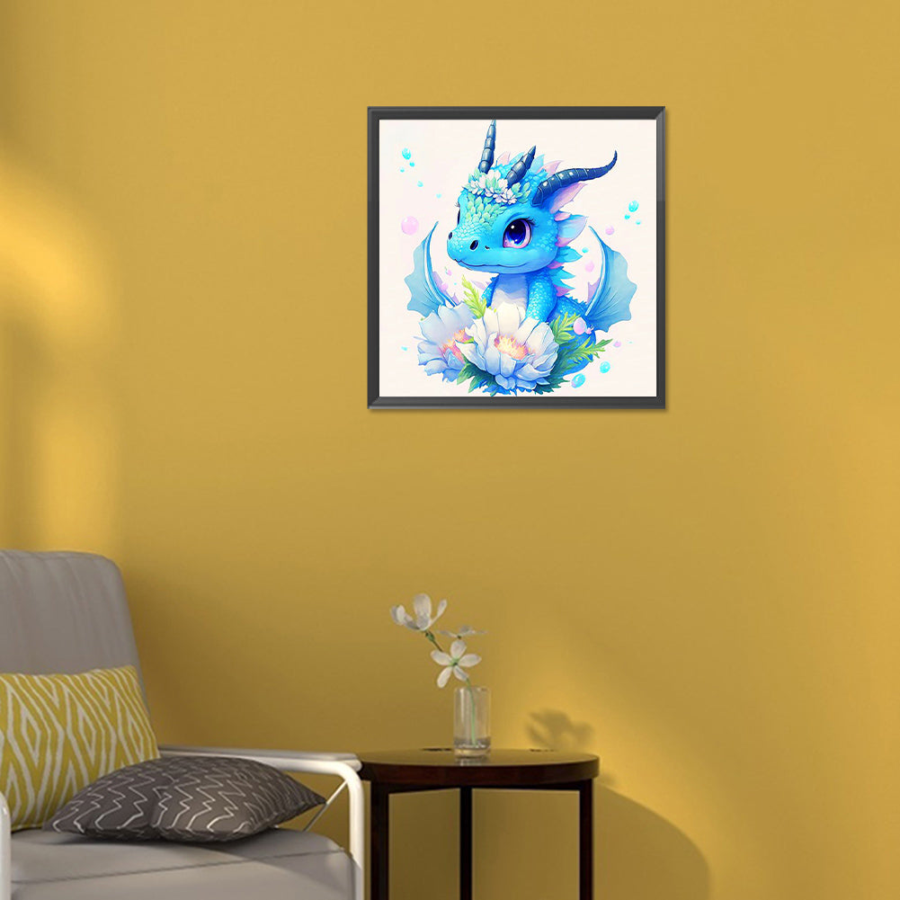 Blue Dragon And Flower - Full Round Drill Diamond Painting 30*30CM
