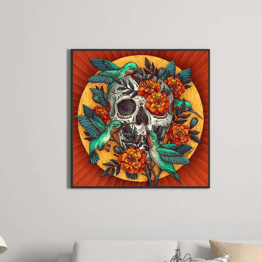 Skull With Flowers - Full Round Drill Diamond Painting 30*30CM