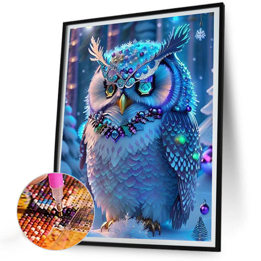 Blue Night Owl - AB Dril Round Diamond Painting 30*40CM